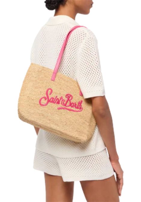 Rafia City Mid Bag beige con logo Saint Barth ricamato MC2 SAINT BARTH | RAFFIA CITY MID1177